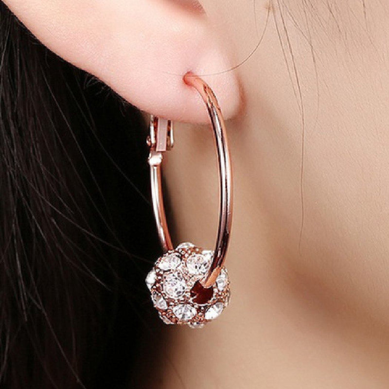 18K Gold Plated Pave Ball Hoop Earring Swarovski Crystals Jewelry - DailySale