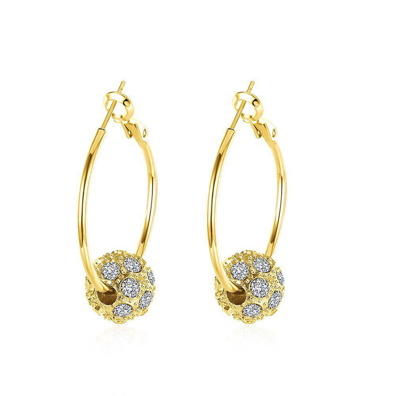 18K Gold Plated Pave Ball Hoop Earring Swarovski Crystals Jewelry Gold - DailySale