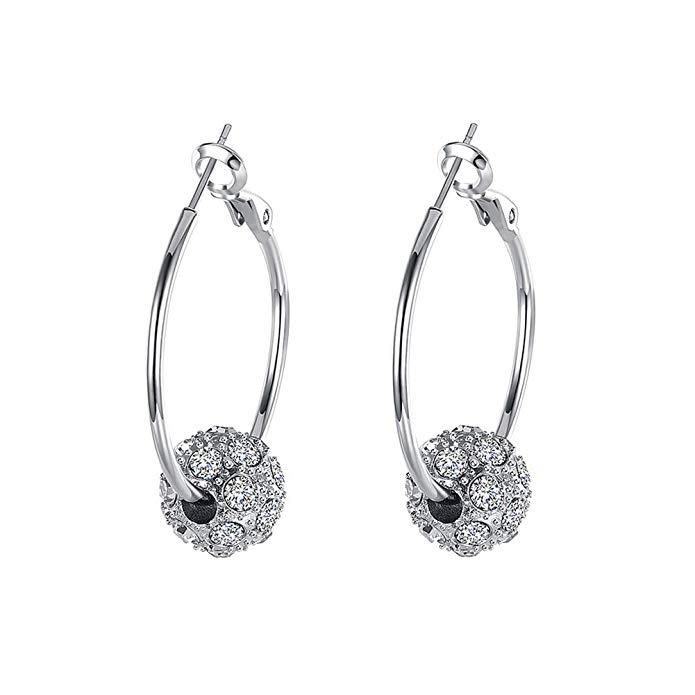 18K Gold Plated Pave Ball Hoop Earring Swarovski Crystals Jewelry White Gold - DailySale