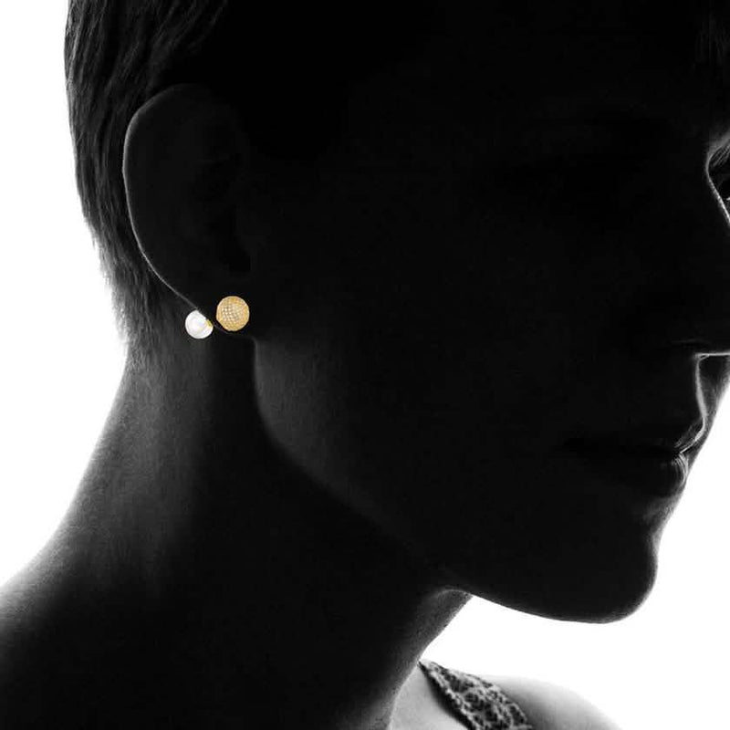 18K Gold Plated Pearl and Swarovski Crystal Ball Front-Back Earrings Jewelry - DailySale