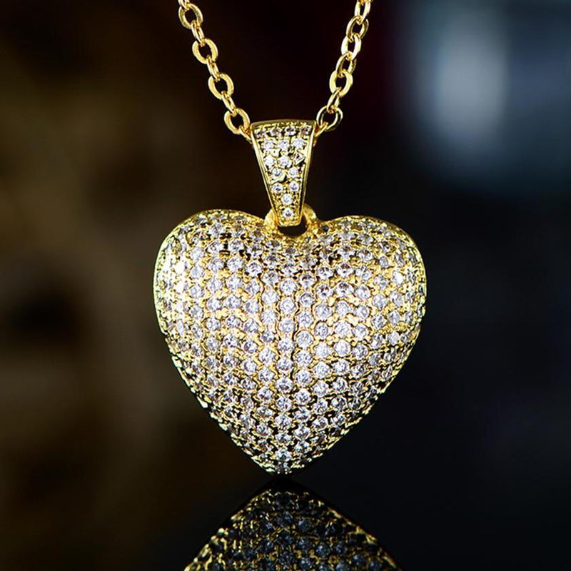 18k Gold Plated Puffed Heart Pendant Necklace Jewelry - DailySale