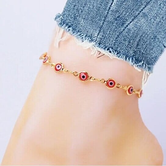 18k Gold Plated Red Evil Eye Anklet Bracelets - DailySale