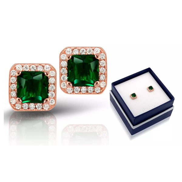 18K Rose Gold Over Sterling Silver Created Green Emerald Halo Studs by MUIBLU Gems Earrings - DailySale