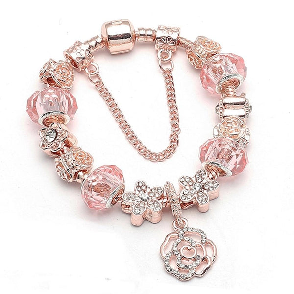 Rose Gold lava stone bracelet with popular creamy pearls, CZ diamonds north star charm