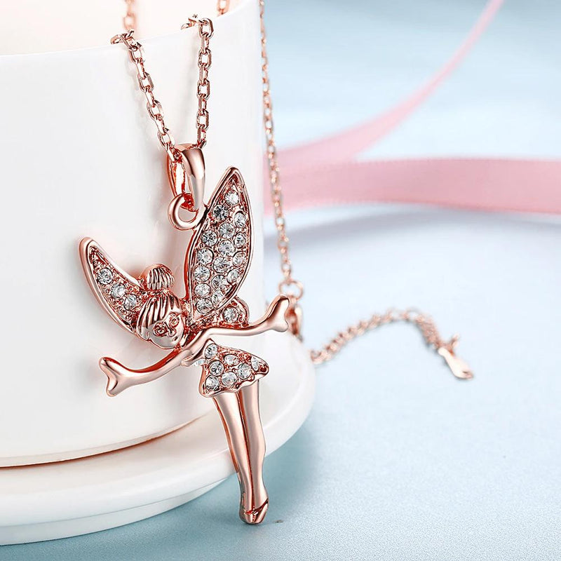 18K Rose Gold Plated Swarovski Elements Flying Angel Necklace Necklaces - DailySale