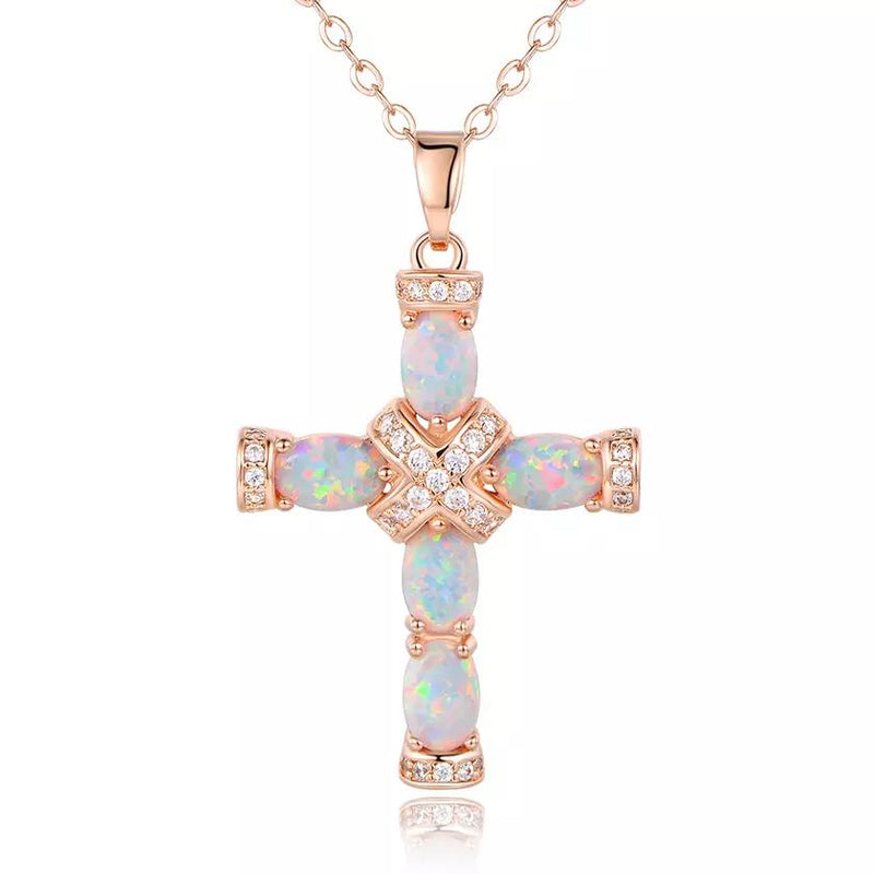 18K Rose Gold Plating & Fire Cross Pendant - Religious Jewelry Necklaces - DailySale