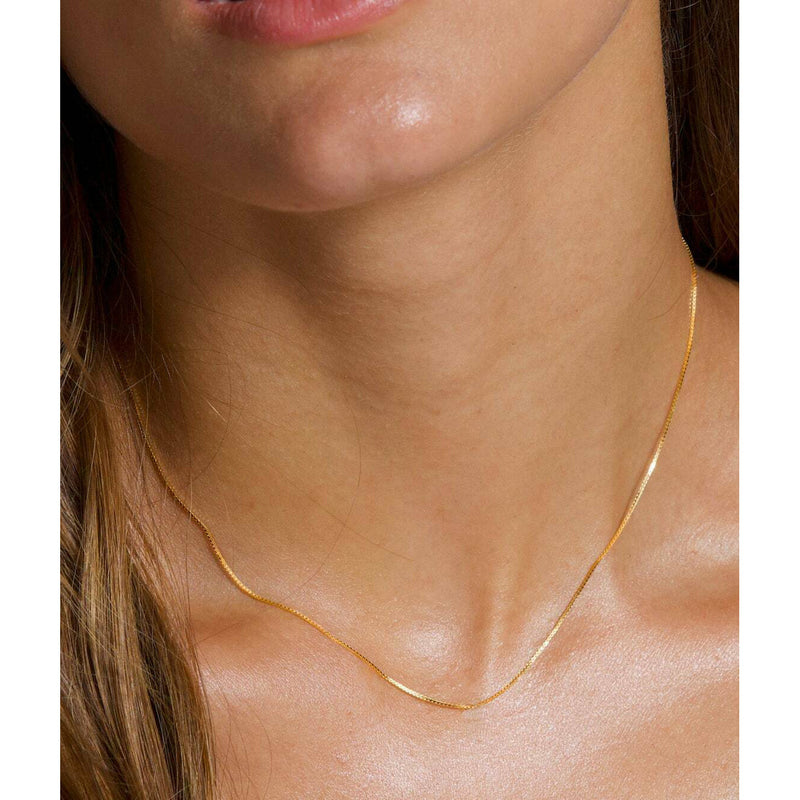18K Solid Gold Box Chain Necklace Men And Women Necklaces 16" - DailySale