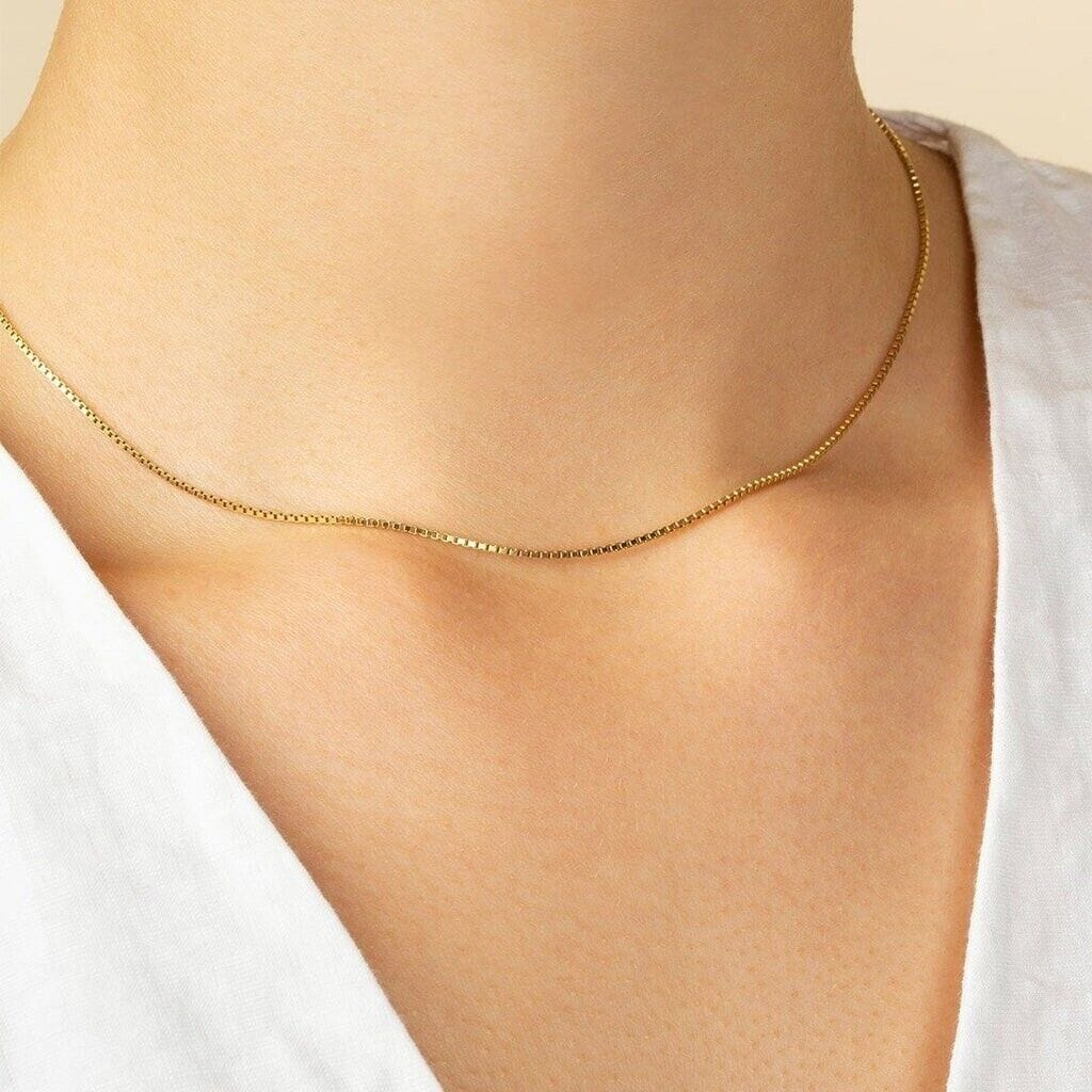 18K Solid Gold Box Chain Necklace Unisex Necklaces - DailySale