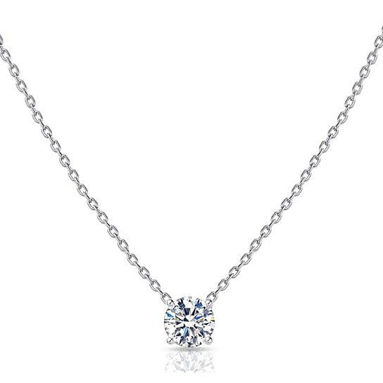 18K White Gold Dainty Round Cut Solitaire Necklace Necklaces - DailySale