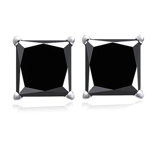 18k White Gold High Polish Finish Black Square Stud Set Unisex Earrings Earrings - DailySale