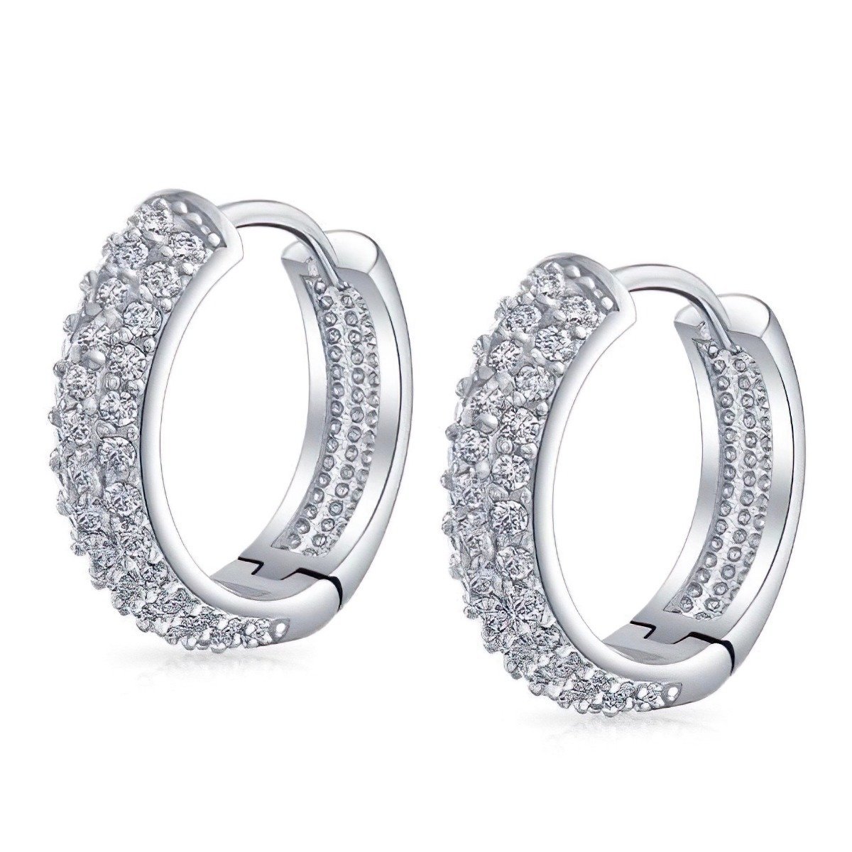 18K White Gold Micro Pave Petite Huggie Earrings Jewelry - DailySale