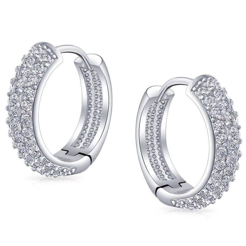 18K White Gold Micro Pave Petite Huggie Earrings Jewelry - DailySale