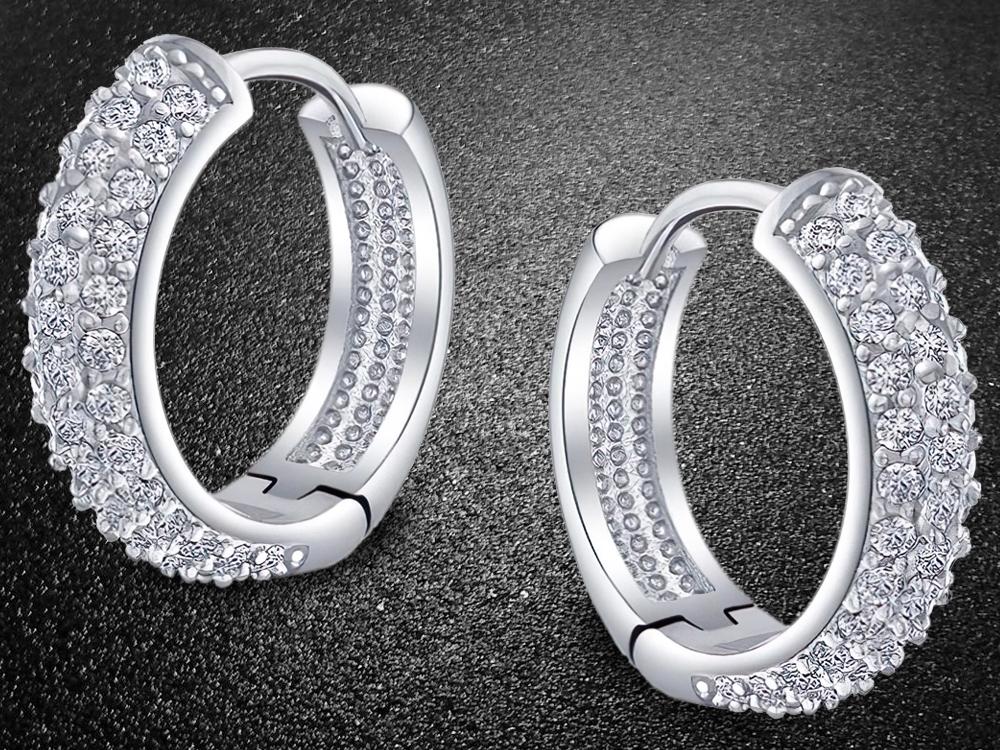 18K White Gold Micro Pave Petite Huggie Earrings Jewelry - DailySale