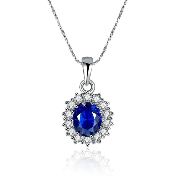 18K White Gold Plated 3.55 CTTW Sapphire Oval Cut Necklace Set Necklaces - DailySale