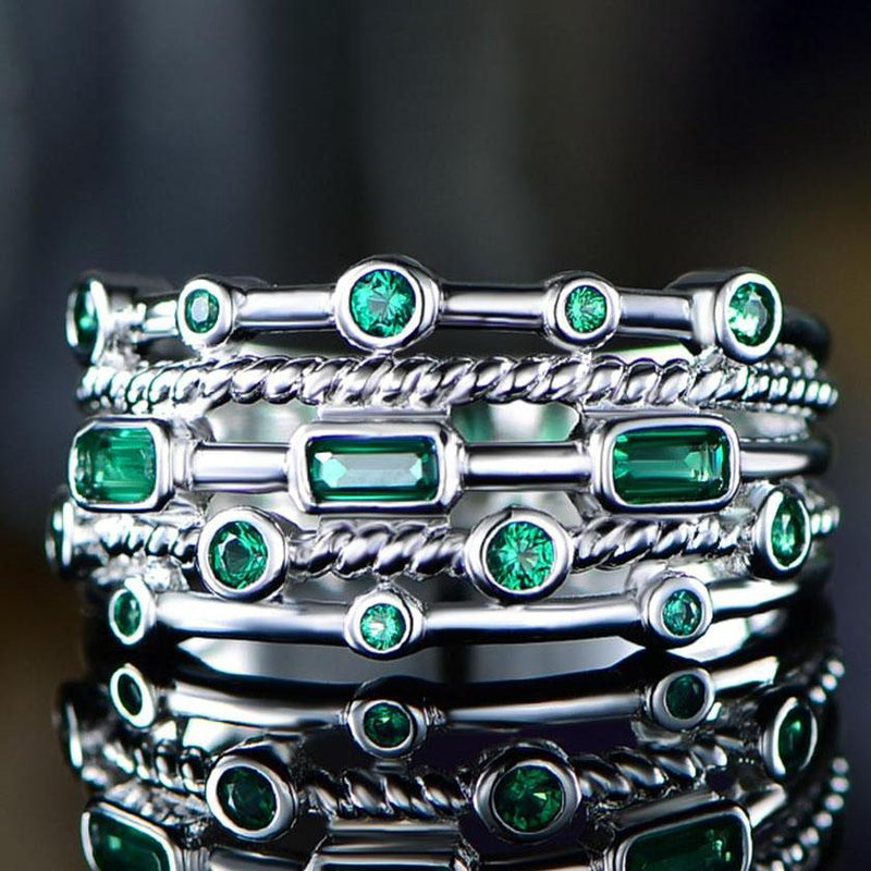 18K White Gold Plated 5 Layer Green Emerald Ring Jewelry 6 - DailySale
