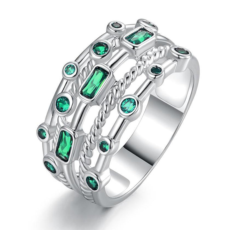 18K White Gold Plated 5 Layer Green Emerald Ring Jewelry 9 - DailySale