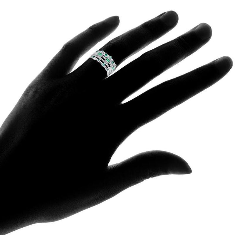 18K White Gold Plated 5 Layer Green Emerald Ring Jewelry - DailySale