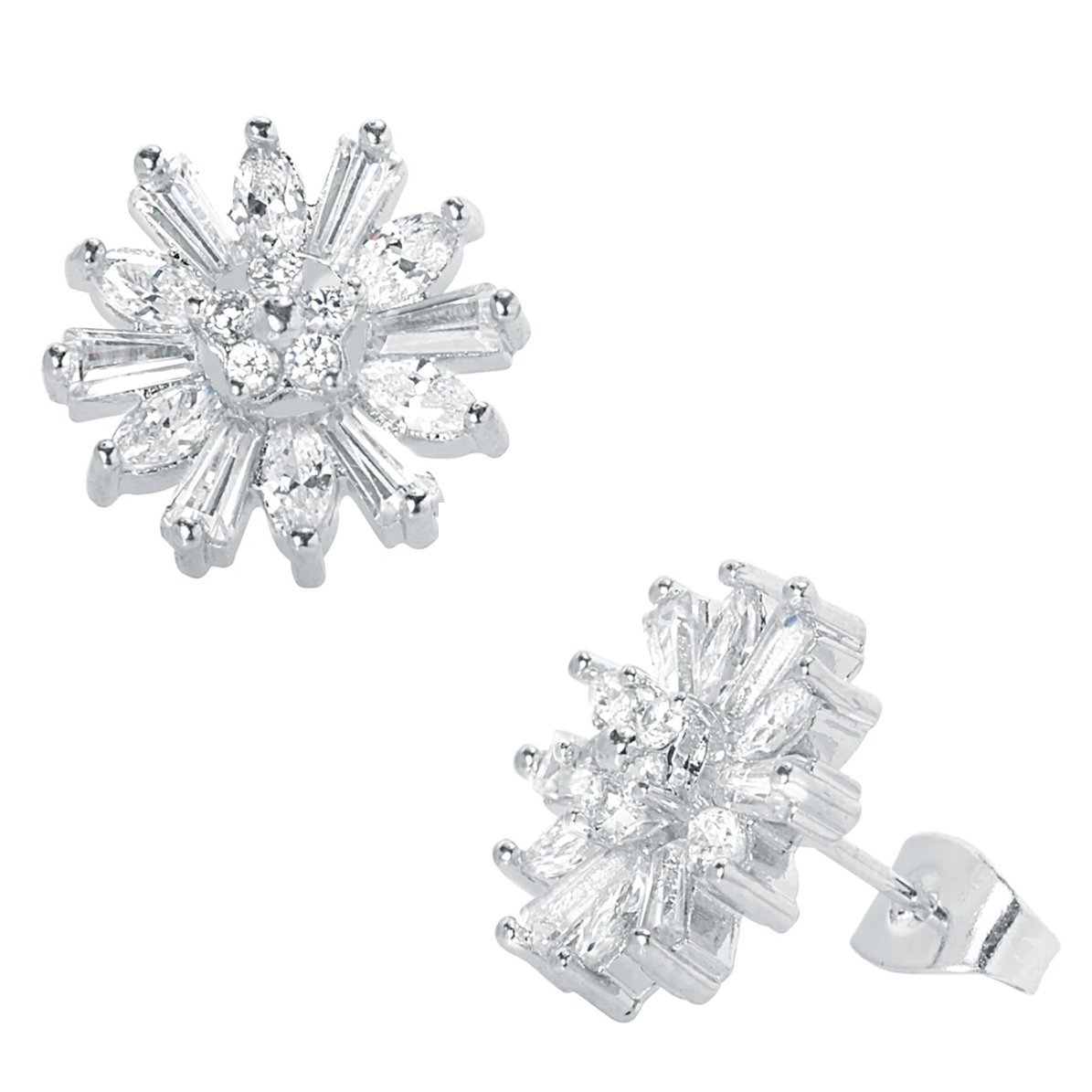 18K White Gold Plated Baguette Flower Stud Earring Earrings - DailySale