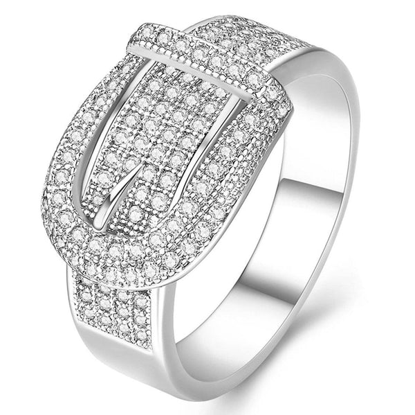 18K White Gold Plated Belt Buckle Ring Rings 5 - DailySale