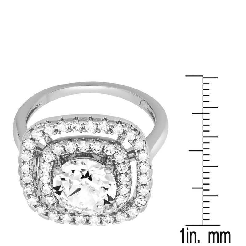 18K White Gold Plated Brass Square Engagement Ring Adorned with Swarovski Crystals