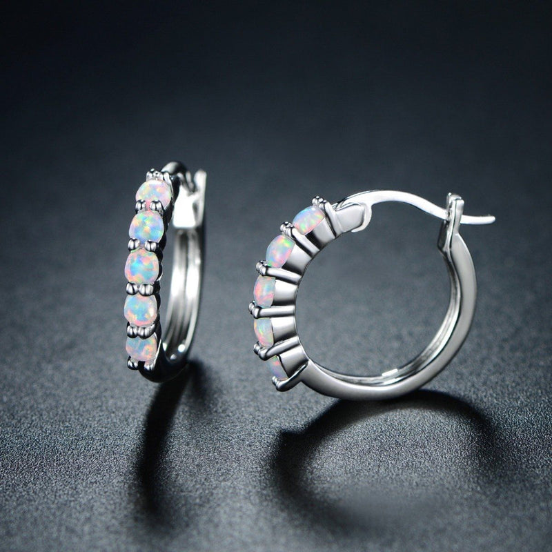 18K White Gold Plated Created Round Opal Hoop Earrings Jewelry - DailySale
