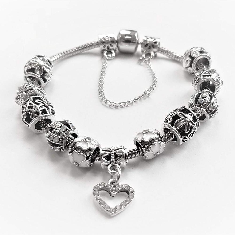 18K White Gold Plated Crystal Heart Charm Bracelet Jewelry - DailySale