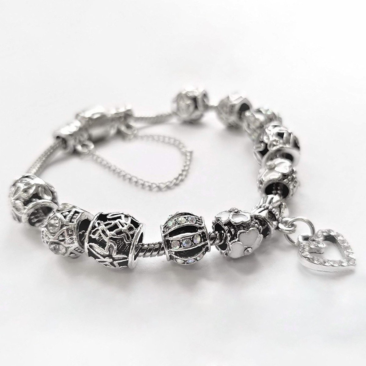 18K White Gold Plated Crystal Heart Charm Bracelet Jewelry - DailySale