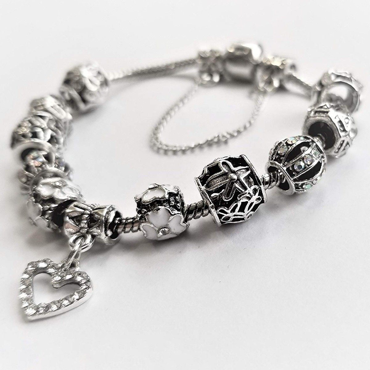 18K White Gold Plated Crystal Heart Charm Bracelet Jewelry - DailySale