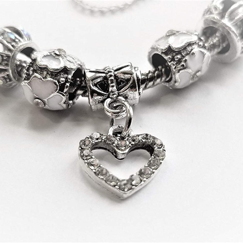 18K White Gold Plated Crystal Heart Charm Bracelet Jewelry - DailySale