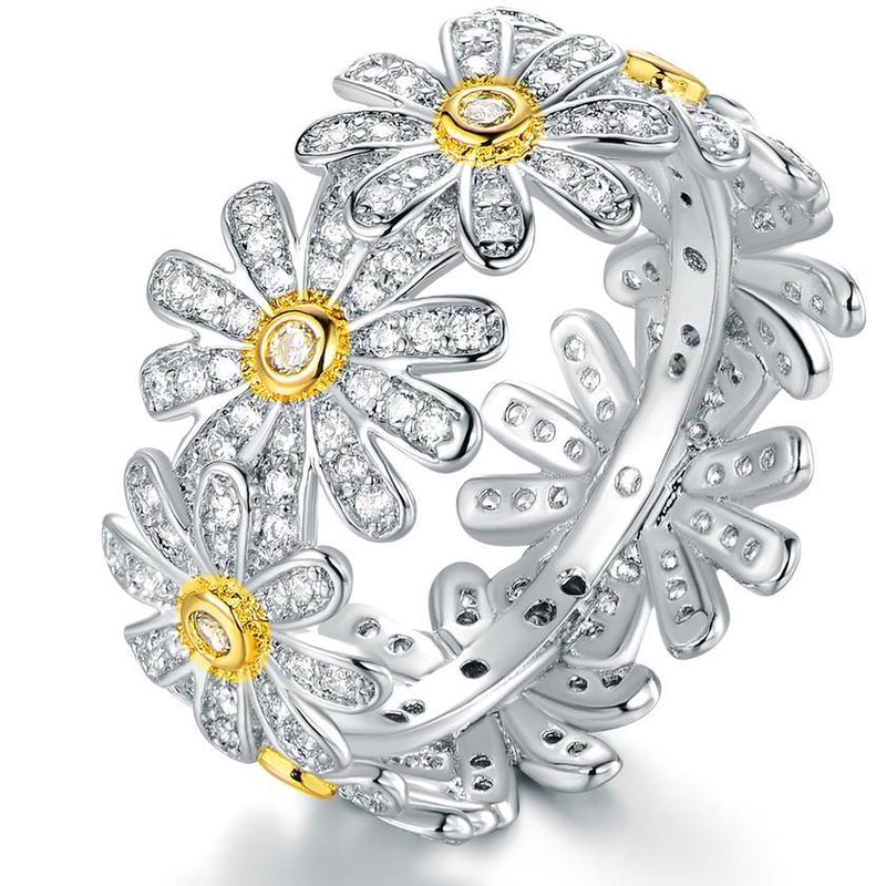 18K White Gold Plated Floral Sunflower Ring Made with Swarovski Crystals Jewelry 10 - DailySale