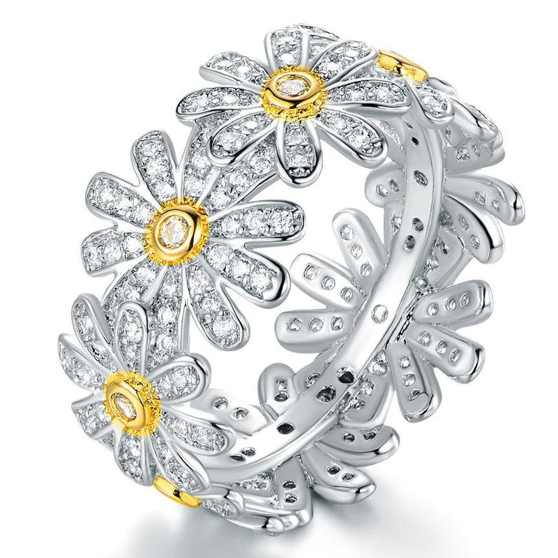 18K White Gold Plated Floral Sunflower Ring with Swarovski Crystals Jewelry 10 - DailySale