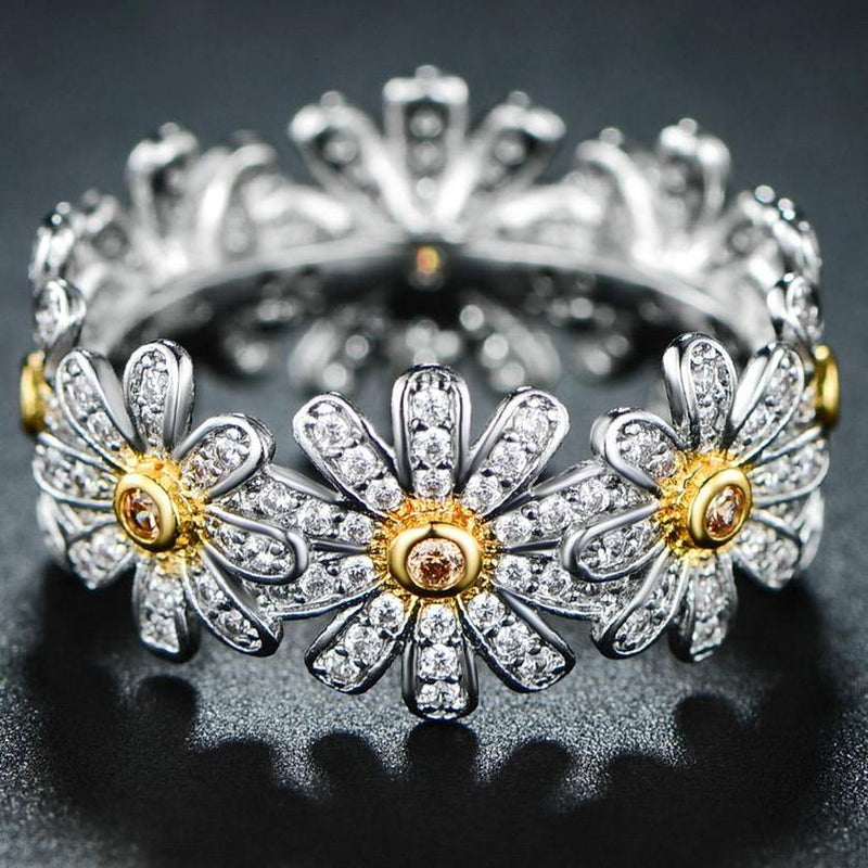 18K White Gold Plated Floral Sunflower Ring with Swarovski Crystals Jewelry - DailySale