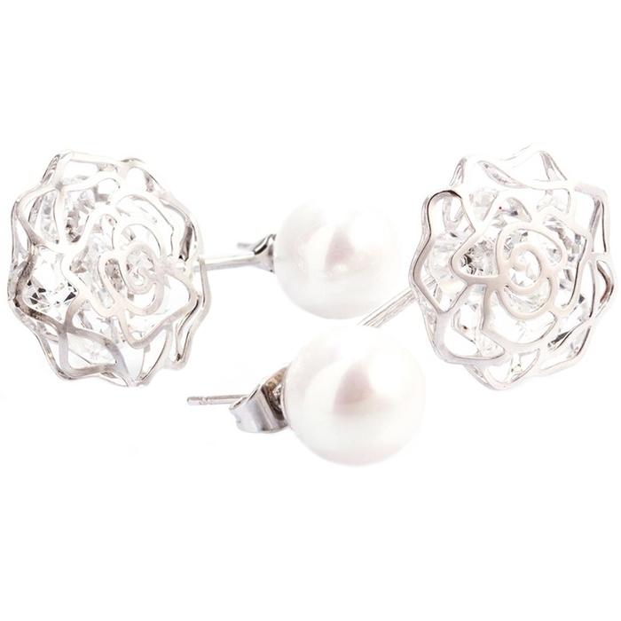 18K White Gold Plated Shell Pearl and Swarovski Elements Earrings Jewelry - DailySale
