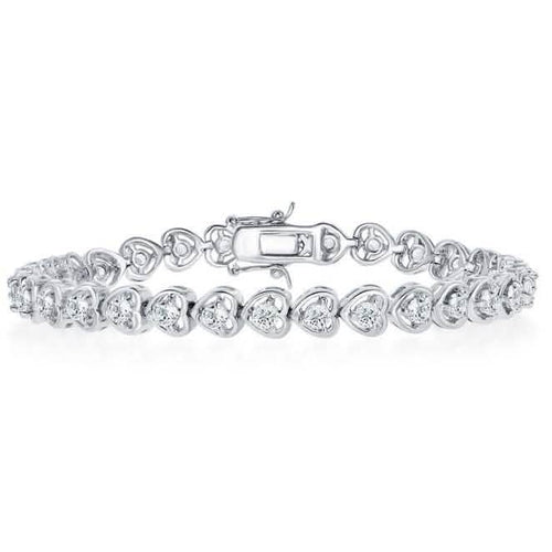 18K White Gold Plated Tennis Bracelets Bracelets Bezel Heart - DailySale
