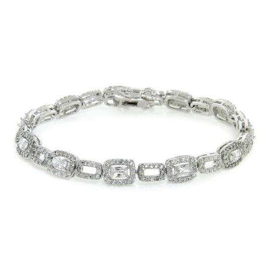 18K White Gold Plated Tennis Bracelets Bracelets Emerald Open Link - DailySale