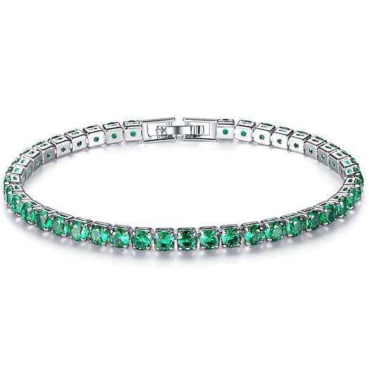 18K White Gold Round Cut Emerald Tennis Bracelet Bracelets - DailySale