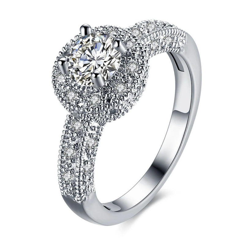 18K White Gold Single Crystal Multi Pav'e Engagement Ring Jewelry 7 - DailySale