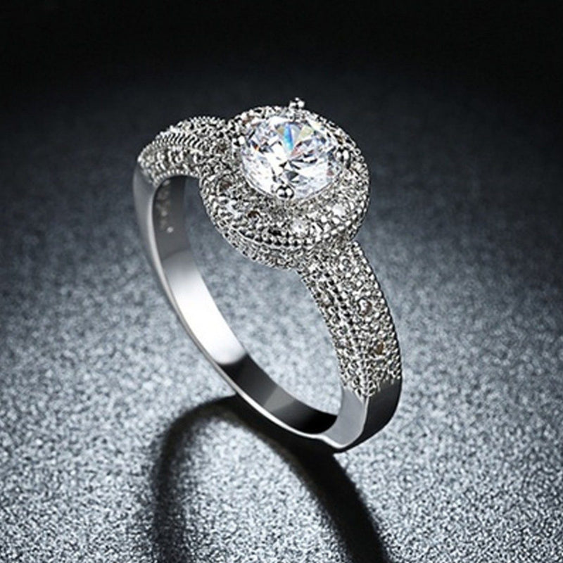 18K White Gold Single Crystal Multi Pav'e Engagement Ring Jewelry - DailySale