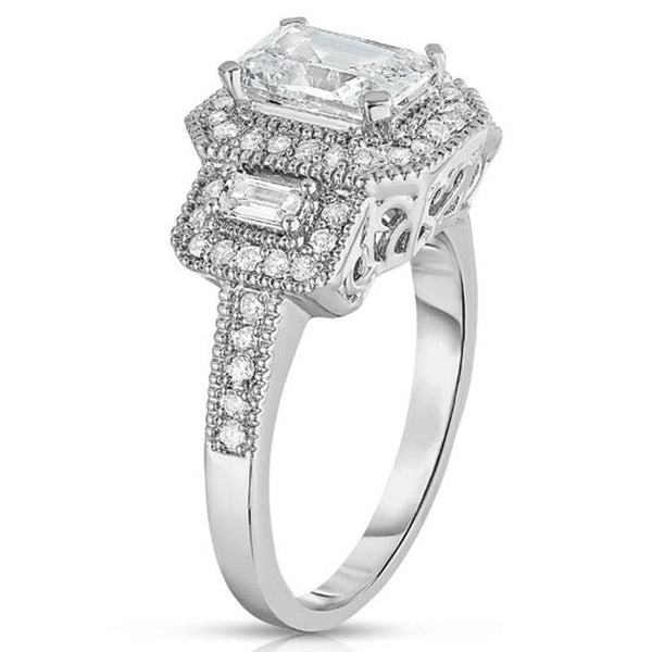 18k White Gold Tri Stone Emerald Cut Cubic Zirconia Ring Jewelry - DailySale