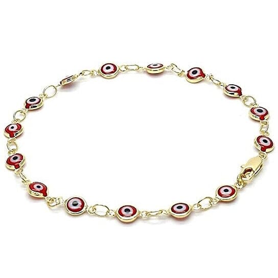 18k Women's Gold Filled High Polish Finsh Red Evil Eye Clasp Bracelet 7.5 Inch Bracelets - DailySale