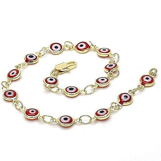 18k Women's Gold Filled High Polish Finsh Red Evil Eye Clasp Bracelet 7.5 Inch Bracelets - DailySale