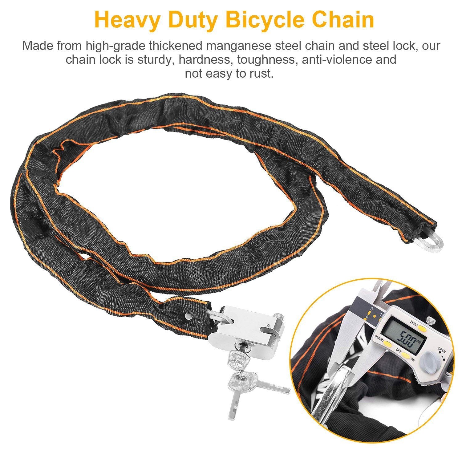 1.8m Bike Chain Lock with 3 Keys Heavy Duty Security Lock Sports & Outdoors - DailySale