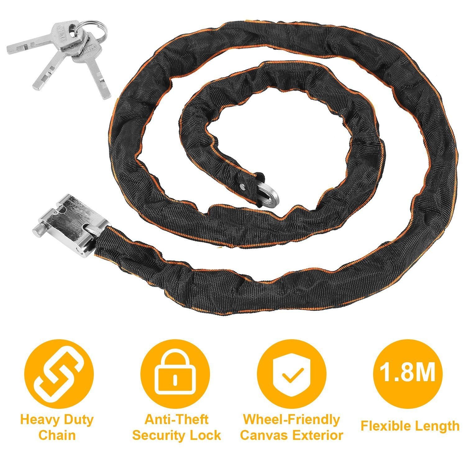 1.8m Bike Chain Lock with 3 Keys Heavy Duty Security Lock Sports & Outdoors - DailySale