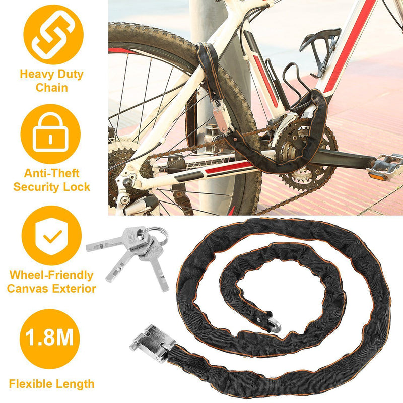 1.8m Bike Chain Lock with 3 Keys Heavy Duty Security Lock Sports & Outdoors - DailySale