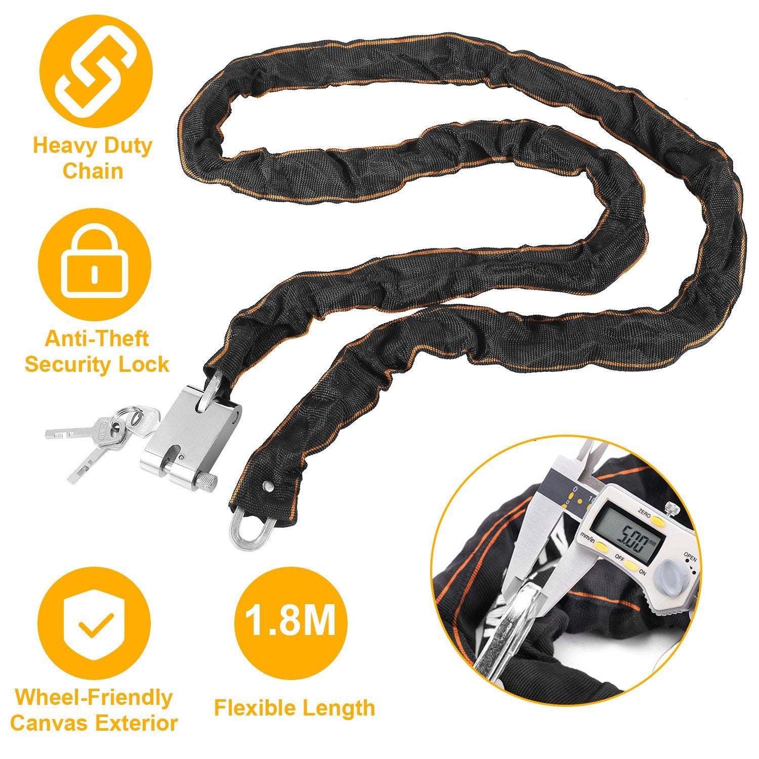 1.8m Bike Chain Lock with 3 Keys Heavy Duty Security Lock Sports & Outdoors - DailySale