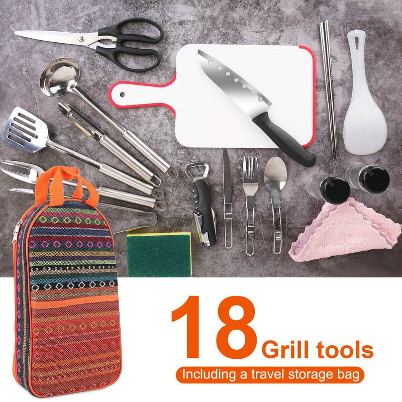 19-Piece: Camping Cooking Utensil Kit Portable Picnic Cookware Sports & Outdoors - DailySale
