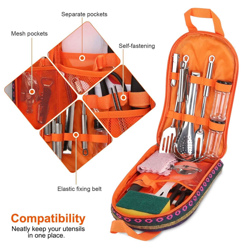 19-Piece: Camping Cooking Utensil Kit Portable Picnic Cookware Sports & Outdoors - DailySale