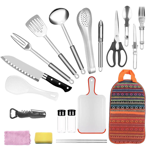 19-Piece: Camping Cooking Utensil Kit Portable Picnic Cookware Sports & Outdoors - DailySale