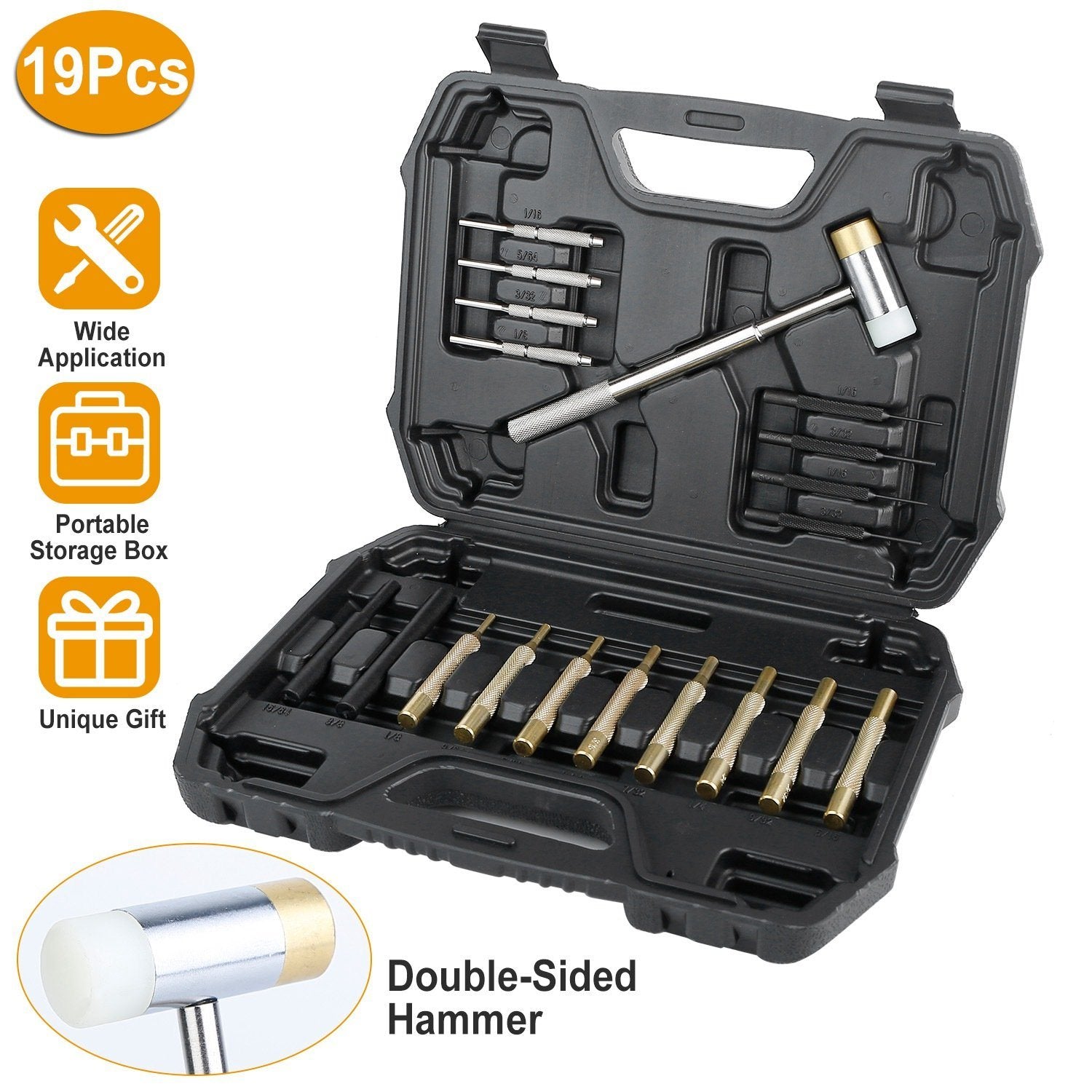 19-Piece: Hammer Punch Set Drift Pin Punch Kit with Portable Storage Box Tactical - DailySale