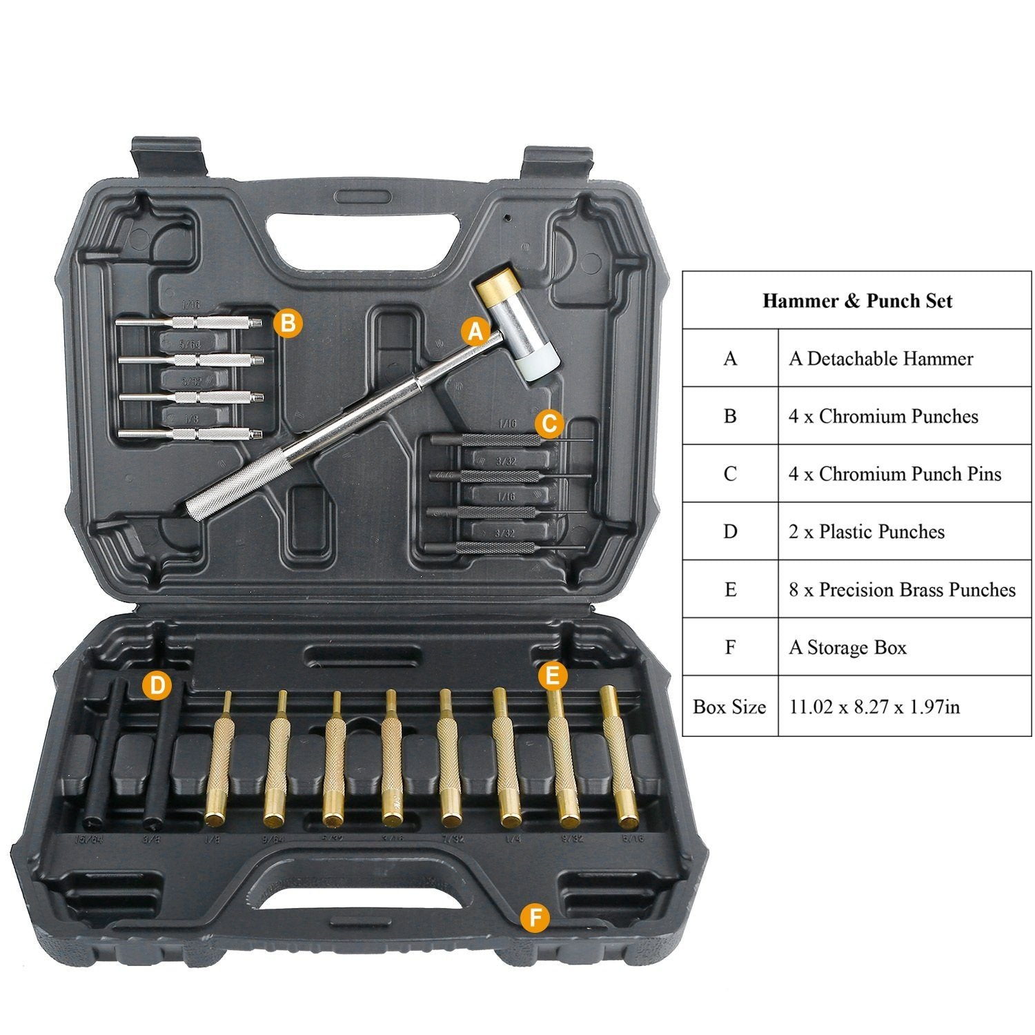 19-Piece: Hammer Punch Set Drift Pin Punch Kit with Portable Storage Box Tactical - DailySale